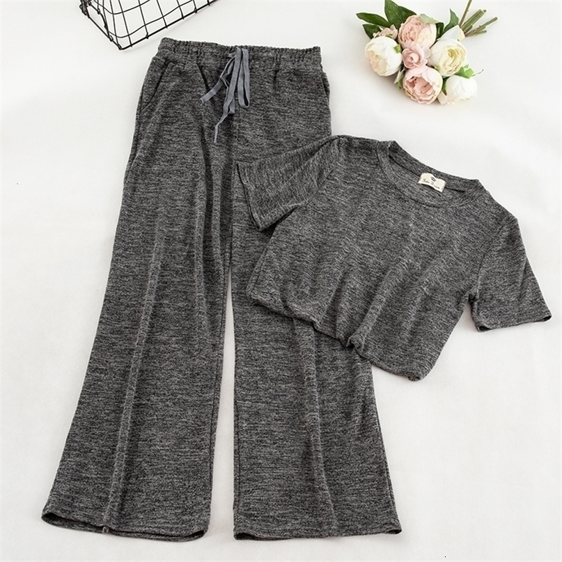 New Women's Sets Shortsleeved Tshirt High Waist Loose Show Thin Fashion Broadlegged Casual Trouser Suit Women's Clothing T200817
