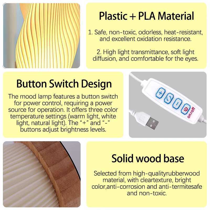 Creative CreamStyle Bedside Lamp ButtonControlled Bedroom Table Lamp Dimmable Bedside Lamp with PLA Lampshade C251115