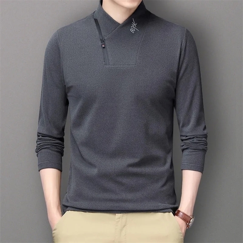Men's T-Shirts Men's T-shirt Long Sleeve Top Solid Zipper Plain Collar Pull Up Men's Hombre Warm T-shirt Autumn Winter Clothing Tank To