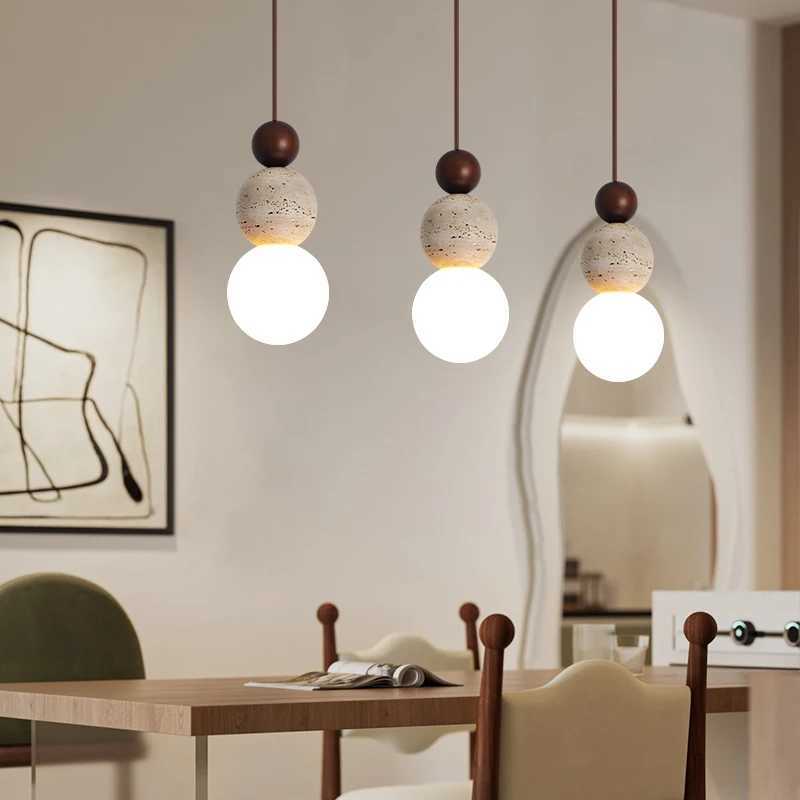 Natural Stone Pendant Light Yellow Travertine LED Chandelier for Bedside Bedroom Restaurant Bar Kitchen Island Light Fixtures W250924