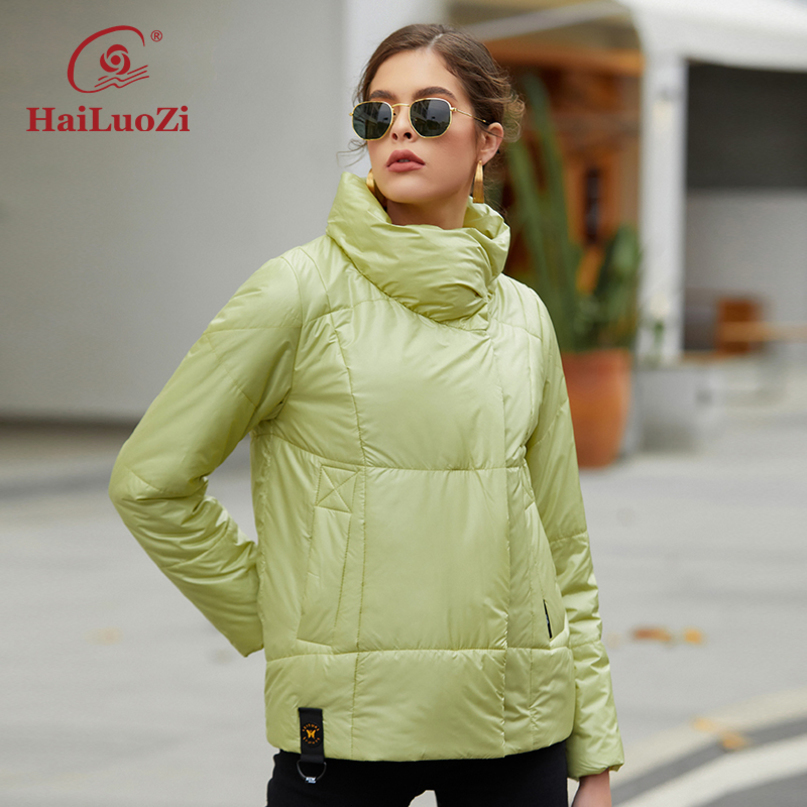 Womens Down Parkas HaiLuoZi Women Jacket Fashion Diagonal Zipper Warm Coat High Collar Casual Female Solid Color Elegant Parkas 7852 220902