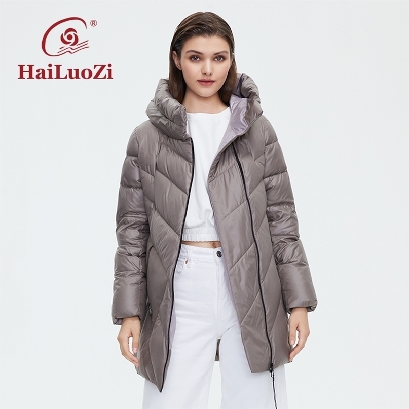Womens Down Parkas HaiLuoZi Womens Coat Short High Collar Hood Winter Jacket Fashion Diagonal Zipper Female Parka Classic Outwear 6036 220902