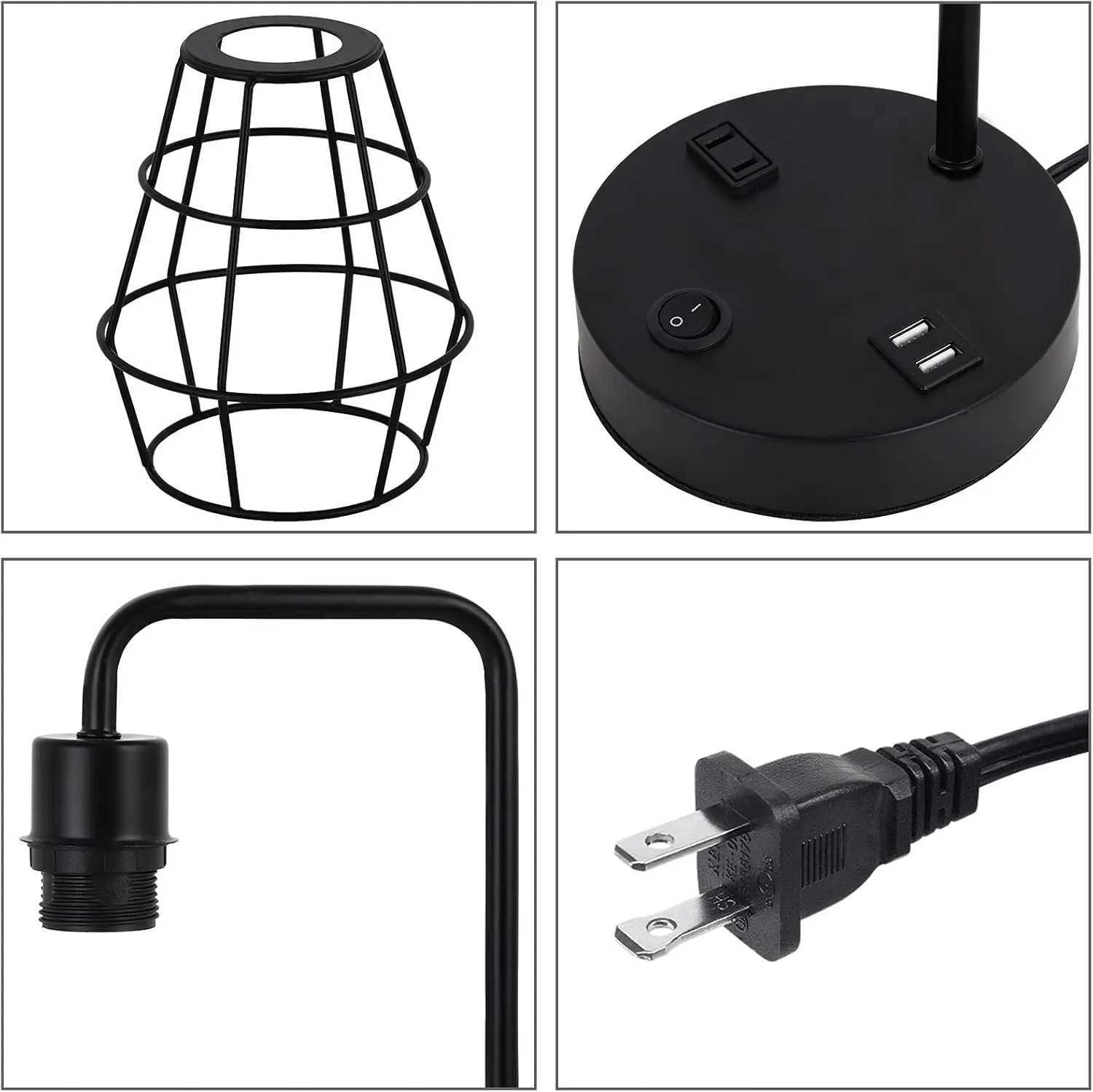 Edison 2piece bedside table reading desk lamp with dual USB charging ports and sockets C251115