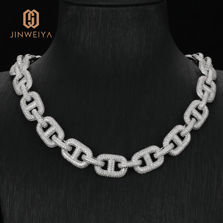 Customized Trend Luxury 15mm Cuban Link Chain Necklace for Men Hip Hop Iced Style Gold Copper Plated Brass Moissanite Stone for Anniversary