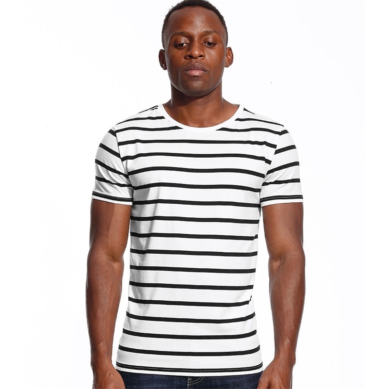 Men's T-Shirts Wide and narrow striped men's T-shirt striped T-shirt staff neckline men's short sleeve sailor men's top 230403