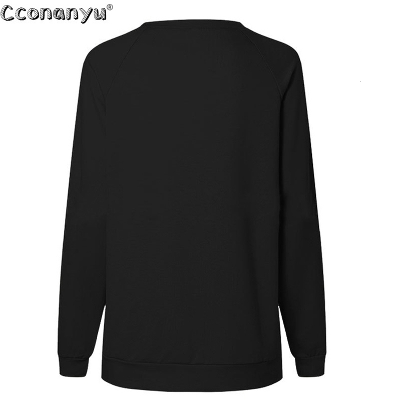 Autumn Black Long Sleeve Sweatshirt Women Fashion Solid ONeck Tops Fashion Sportwear Ladies Loose Streetwear 200924