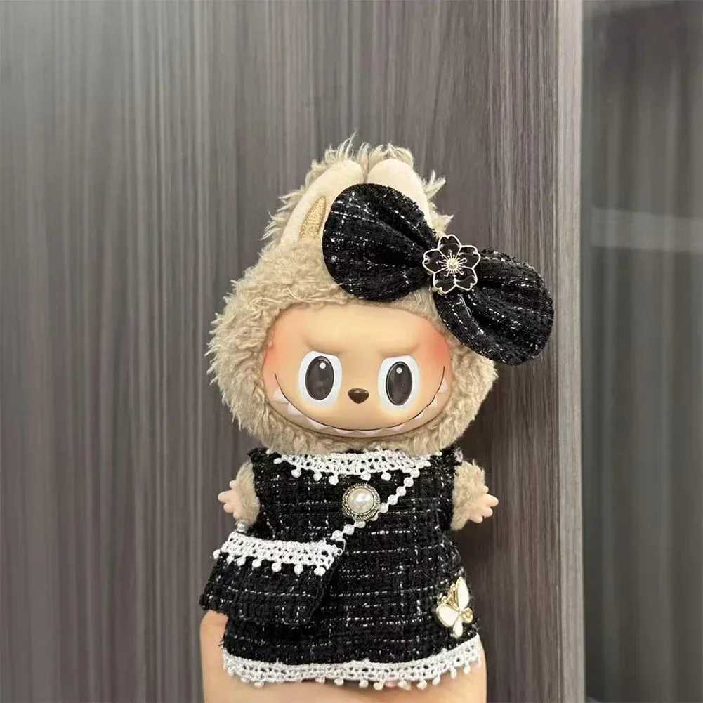For Labubu Doll Clothes Outfit Accessories Labubu Clothes Designer Black White Plaid Dress Set Mini Dolls Clothing Girl Gift C250924
