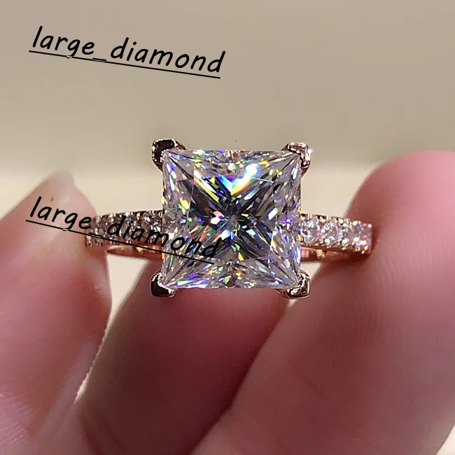 Unique Design 18K Gold With 3ct D Color Princess Cut Moissanite Diamond Ring Gemsmetone Jewelry Engage Ring