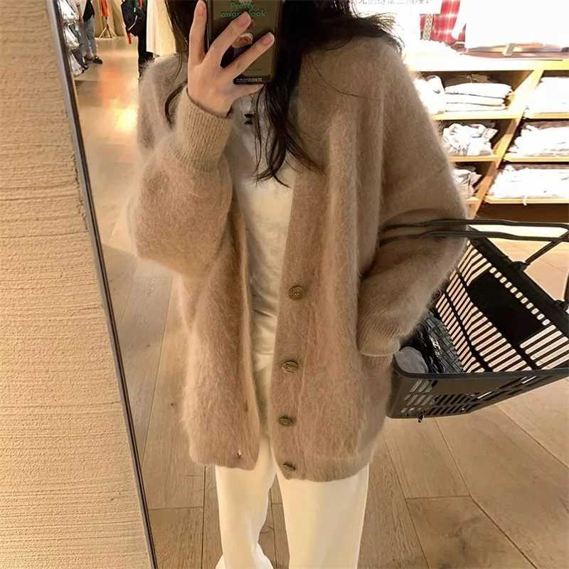 Cardigan Knit Sweater Women Single Breseted V Neck Coat Solid Long Sleeve Splice Jumpers Elegant Coat Loose Autumn Winter L250923