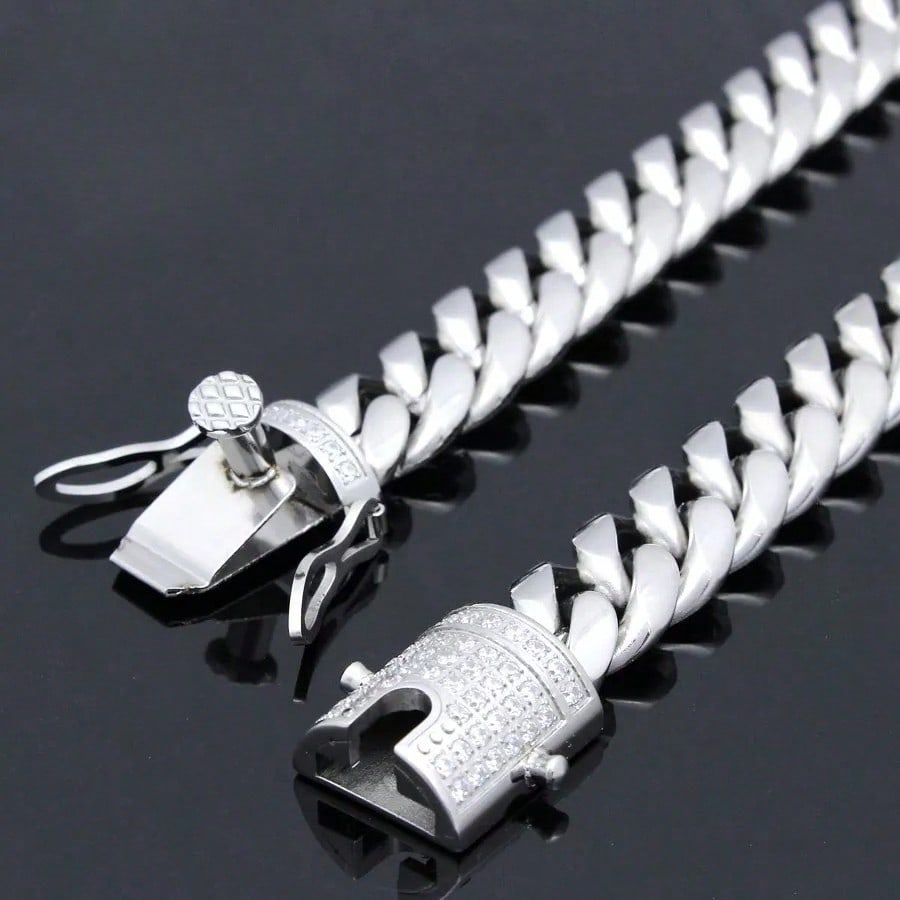 18"-30"MEN Stainless Steel 10/12/14mm Silver Bling Cuban Curb Necklace - view 4
