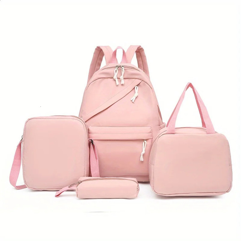 4piece set of large capacity nylon solid color backpacks handbags and pencil cases for casual fashionable school 240820