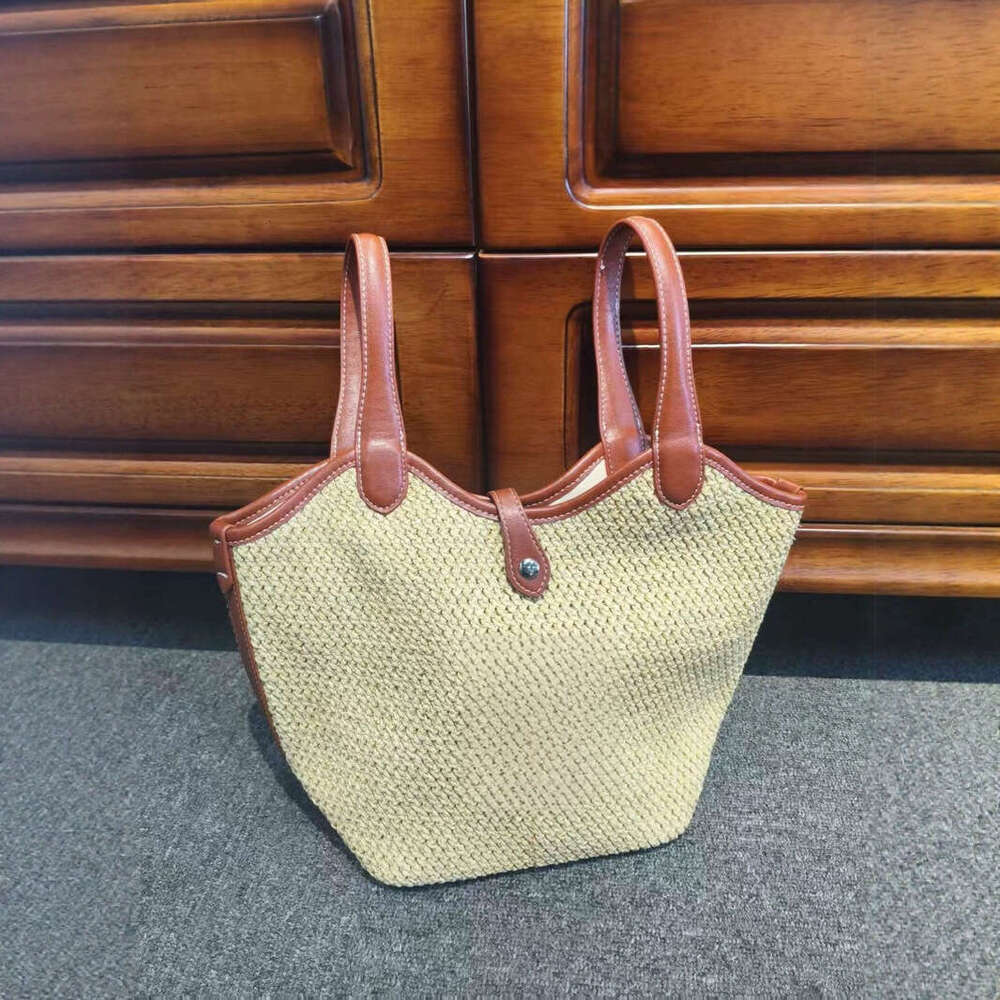 High-End Woven Straw Basket Summer New Trendy Color-Blocking Handbag Shoulder Crossbody Women's Mother Bag B5