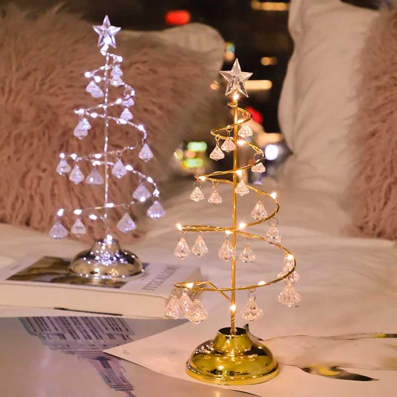 LED Christmas Tree Table Lamp Battery Power Modern Crystal Desk Decor Light Bedroom Living Room Christmas Gift Table Lights C251115