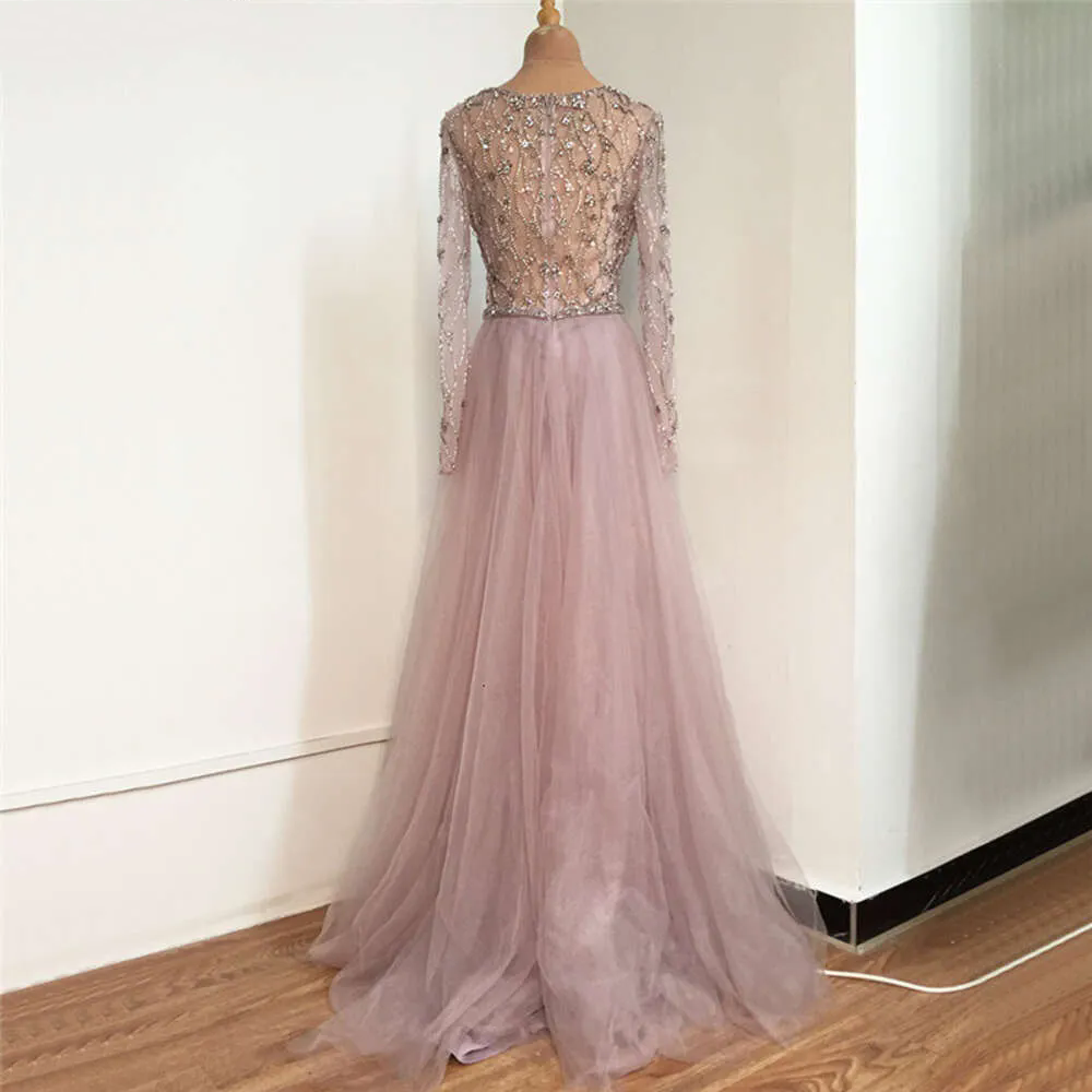 Lilac Long Sleeves Evening Dresses Dubai Elegant Diamond Mermaid Beaded Formal Party Occasion Dress Women Prom Gowns BC19642