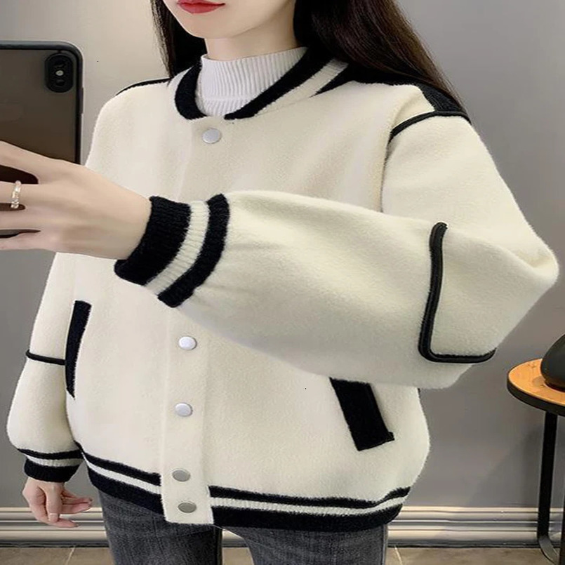 Autumn and Winter Womens Baseball Jacket Korean Loose Short Sleeve Jacket Womens Street Clothing Casual Jacket Womens 241029