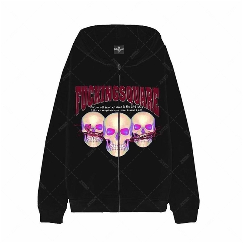 Men's Hoodies Sweatshirts Y2k Anime Print Hoodie Men Zip Long Sleeve Street Sweater Jacket Letter Loose Punk Gothic Loose Hoodie Jacket 230829