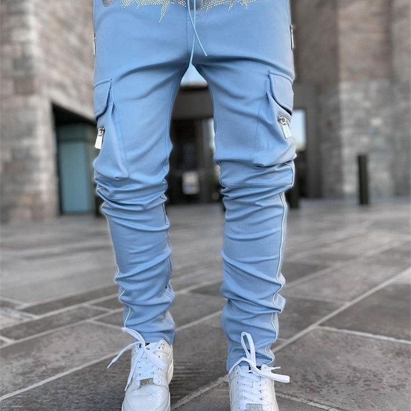 Men's Pants Men's Track Pants Slim Trousers Sport Tracksuit Men Fashion Drawstring Zip Strips Pockets Long Pants Sports Trousers 230508