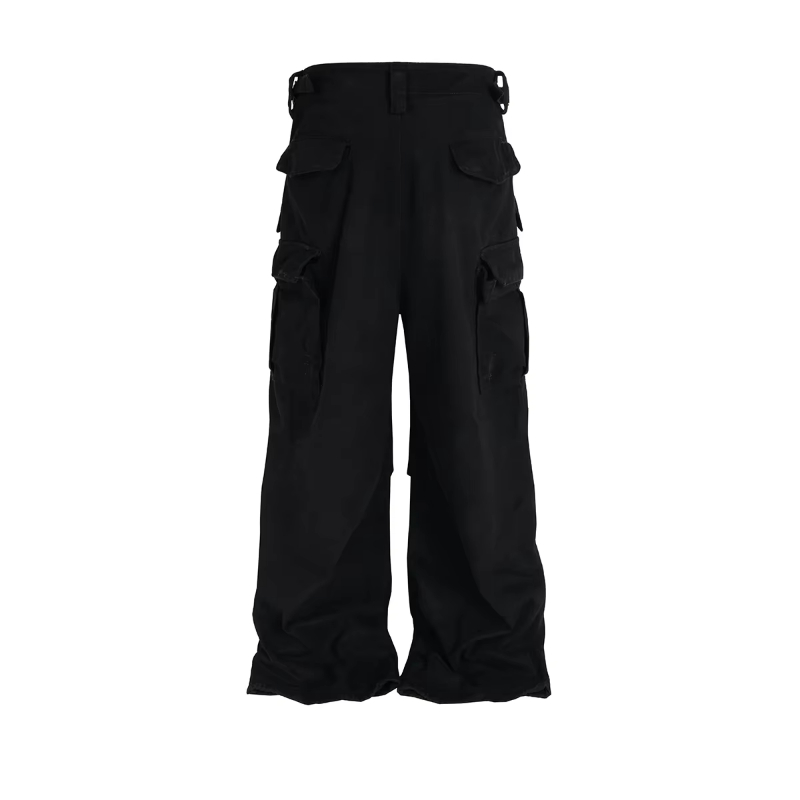 New Streetwear Knee Pleated Silhouette Baggy Cargo Pants for Men Solid Straight Casual Trousers Oversized Multipockets Pants