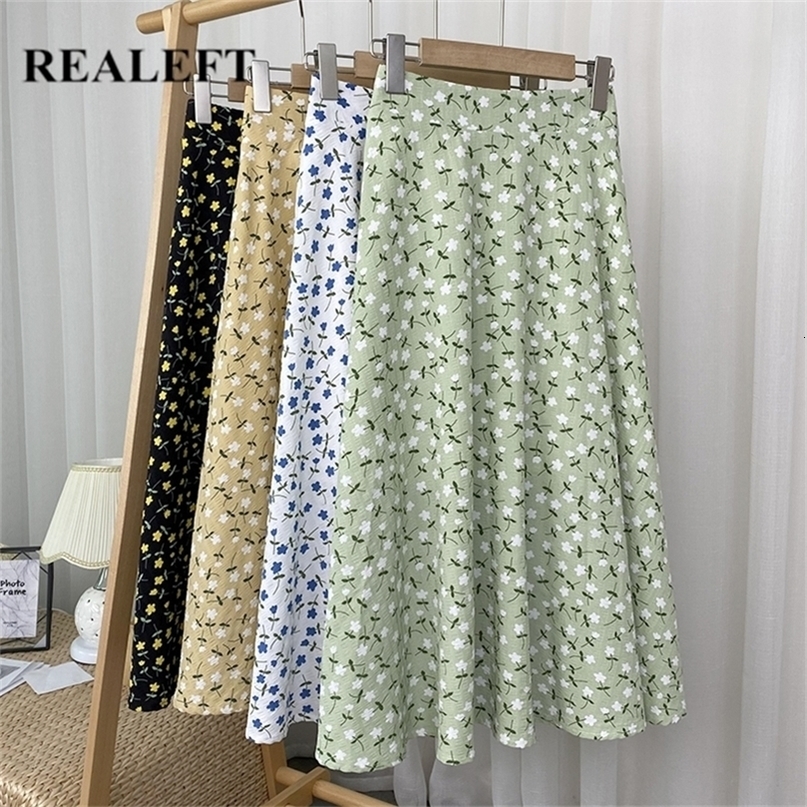 REALEFT Stylish Floral Printed Tulle Milong Women Skirts High Waist Loose Female Umbrella Skirts Ladies Spring Summer 220701