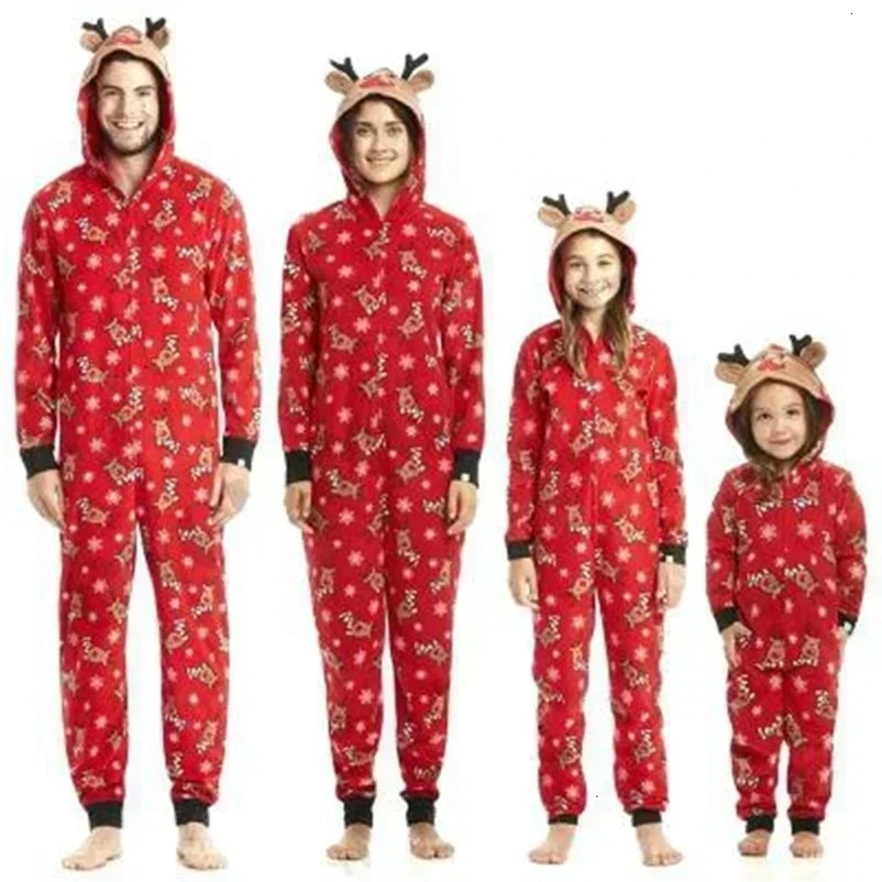 Family reindeer ear muffs jumpsuit adult and childrens clothing set pajamas Christmas appearance pajamas 241022bj