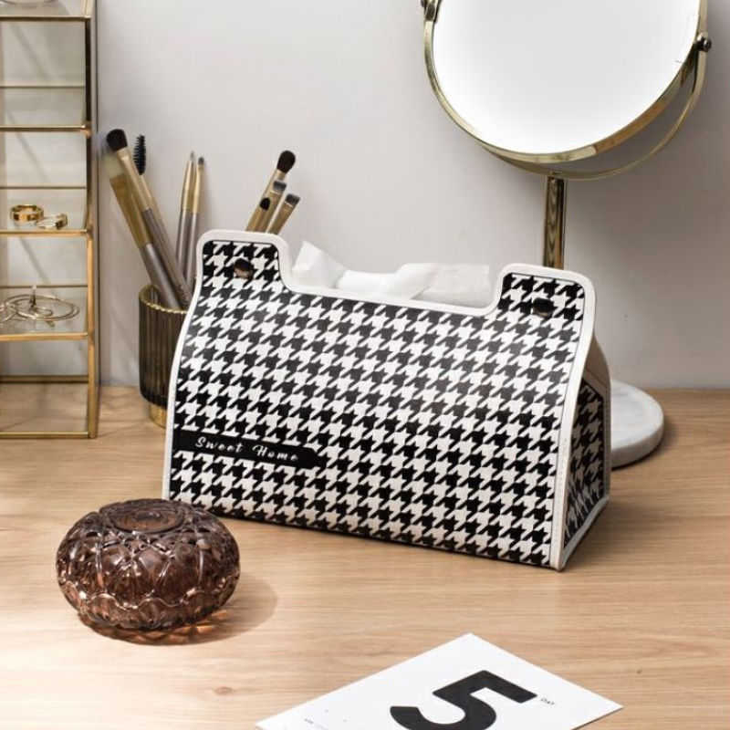 European Style Ins HighEnd Houndstooth Tissue Box Creative Leather Tissue Bag for Dining Table Office Living Room Car Tissue C250924