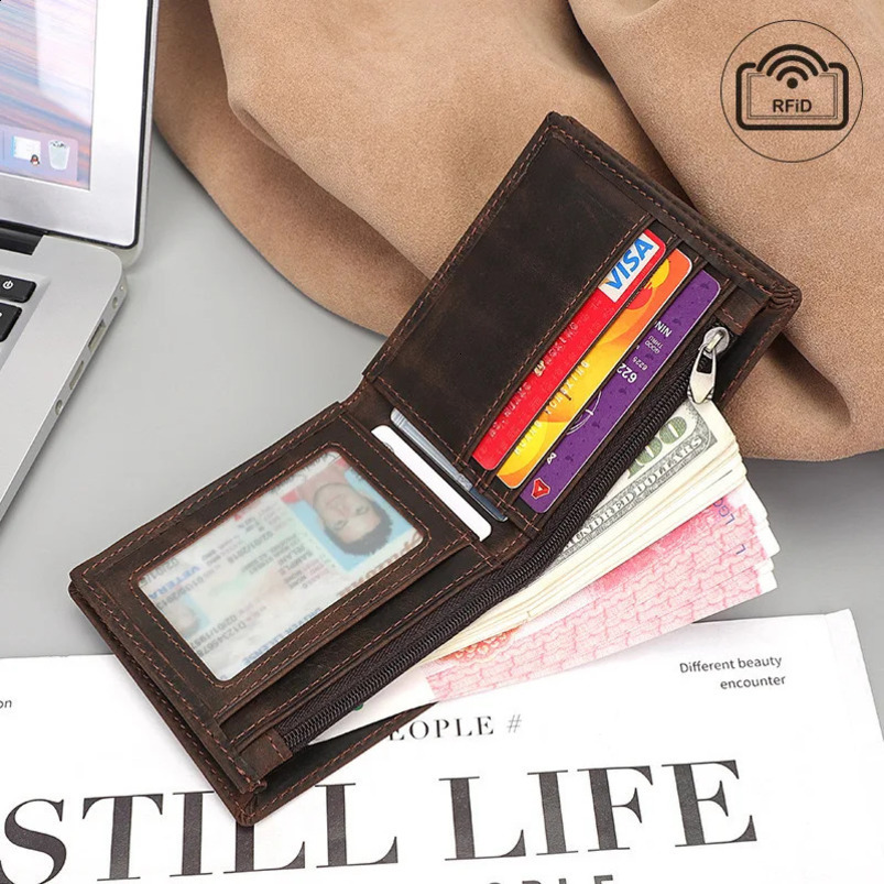 Retro Mens Short Wallet Elf Leather Bank Card Holder High Quality Small 240827