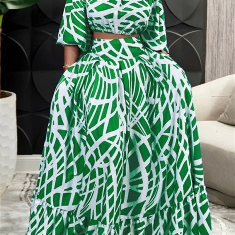 Summer Fashion Boho Print Skirt Women's Sets Sexy V-neck Crop Top Long Skirt 2 Piece Set Elegant Suit Women's Clothing 240129
