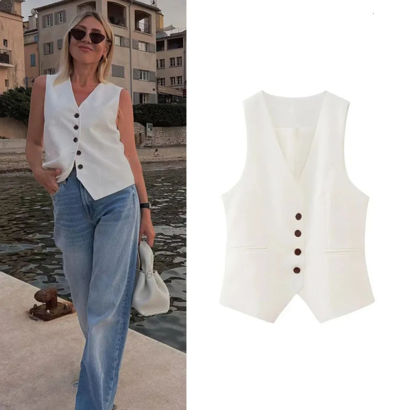 TRAF Womens Suit Vest Autumn Fashion sleeveless vests jacket Woman Vneck Working Korea Female vest in Outerwears 240523