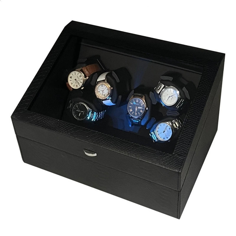 Automatic watch box with quiet motor winding device Usb LED PU leather mechanical variable speed 240912