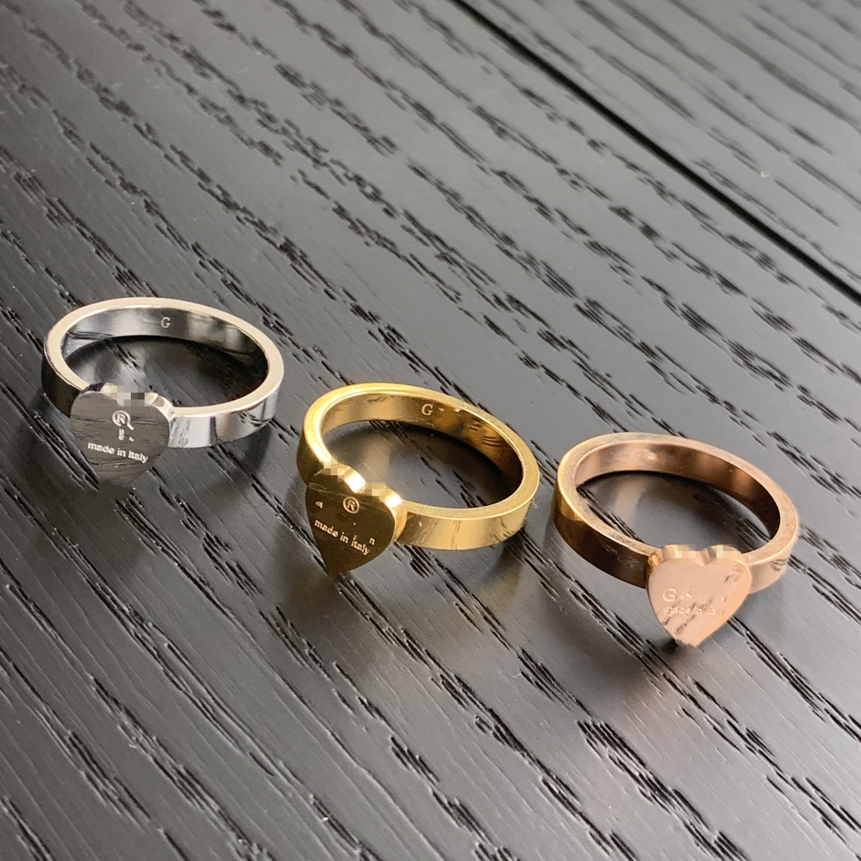 Classic Boy girl 316L stainless steel branded designer heart LOVE G Ring 18K Gold Silver Rose Rings Woman man lovers wedding Jewelry 6 7 8 9 USA size