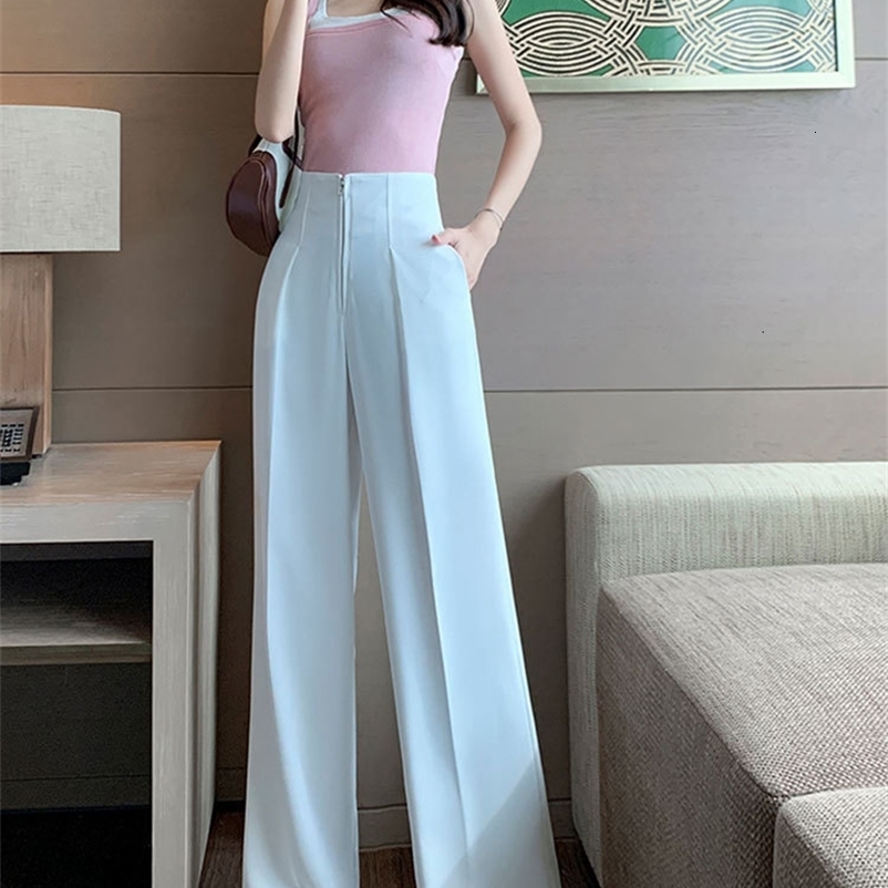 Women's Pants Capris JXMYY Pure Relief High-Waist Zipper Loose Drape Thin Section Women's Wide-Leg Straight Suit Slim And Versatile Trousers