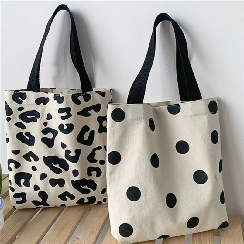 Fashion Harajuku Solid Color Canvas Small Shopper Bag Womens Ulzzang Black Large Capacity Polka Dots Shoulder 241227