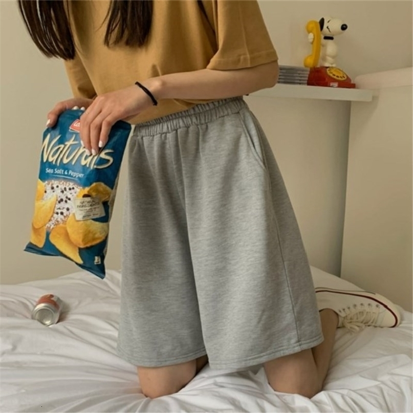 Summer Shorts Women Elasticity Lovely Girls Korean Style Sweet Students Harajuku Simple Pure Gray Oversize Trousers Female 220527