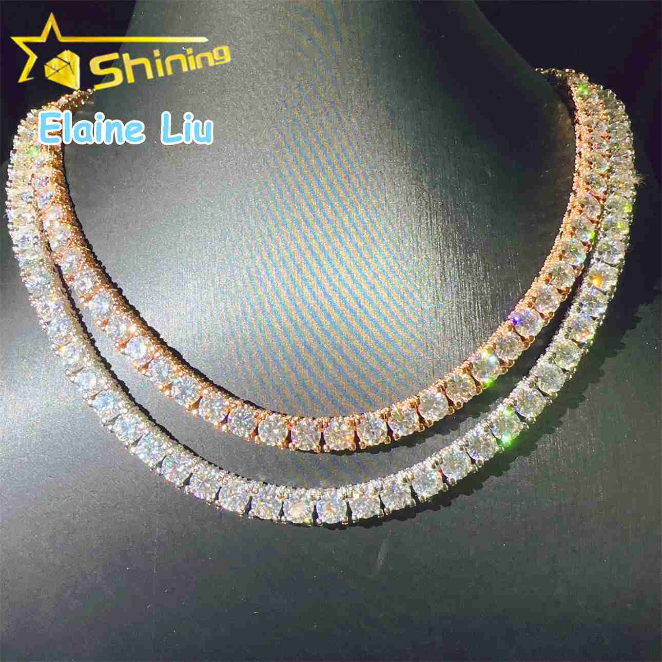 Hip Hop Jewelry Customized Trend Vvs Diamond Tennis Bracelet Silver 925 Vvs Moissanite Iced Out Moissanite Diamond Tennis Chain Necklace