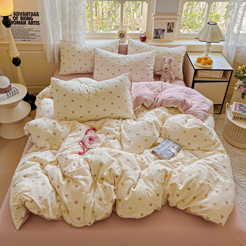 A-class mother and baby grade small fresh small bamboo cotton four piece set, washed cotton bed sheets, duvet covers, bedsheets, student dormitory thr