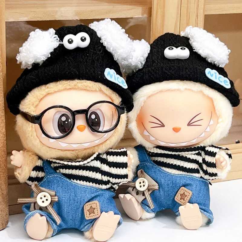 Doll Clothes For 1517cm Labubu 4pcspack Stripes Tshirt Jumpsuit Puppy Hat Glasses Sets Cotton Idol Doll Accessories Fans Gift C250924