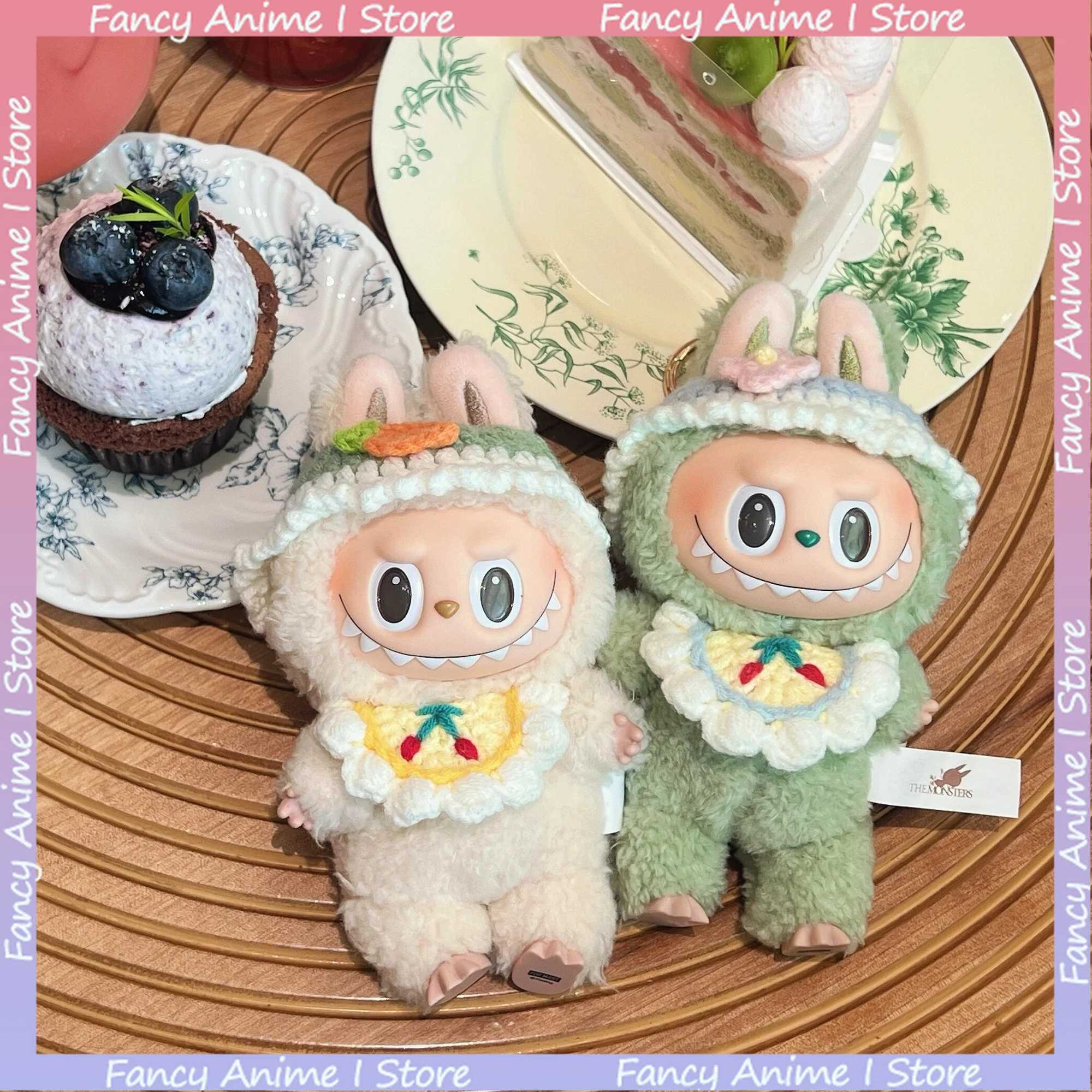 Cute Labubu Doll Hat Bib Towel Accessories Knitted Baby Paddle Hat Set Suitable for V1V2V3 Labubu Colorful Floral Doll Clothes C250924