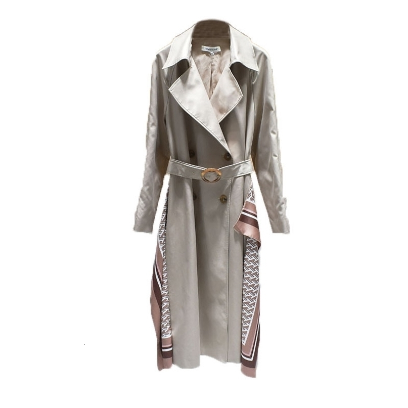 Long windbreaker jacket with doublebreasted waistband printing for autumn women's wear in 201111