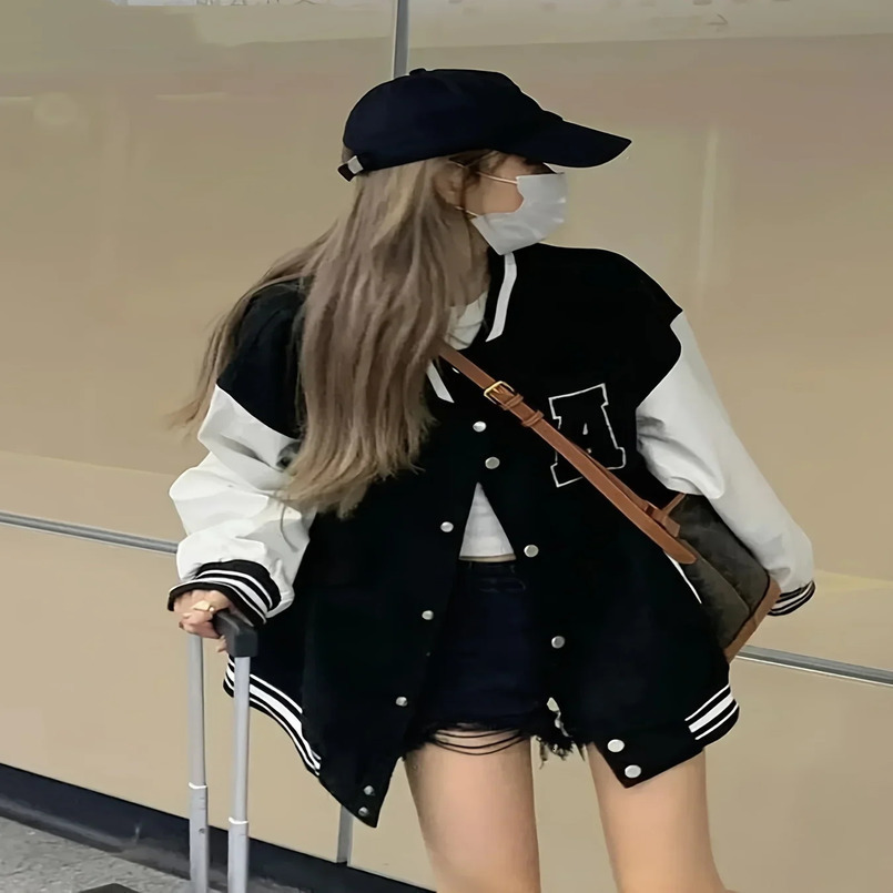 Womens bomber jacket autumn/winter fashion baseball uniform oversized jacket student couple Harajuku loose street jacket 241029