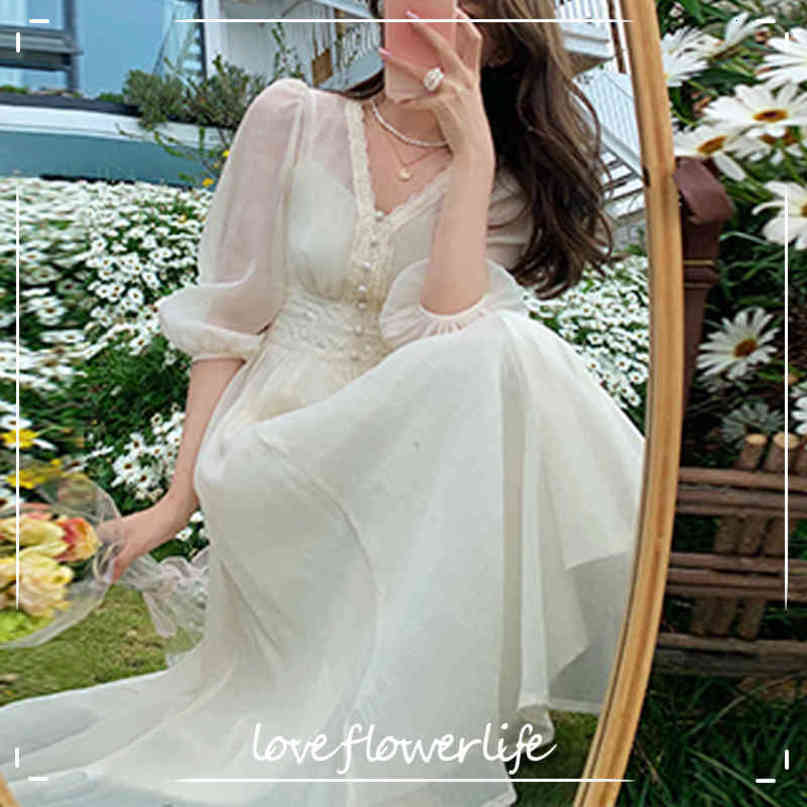 Chic Dress Korean Vintage Midi Dresses Women Casual Short Sleeve Sweet Floral Dress Ladies Elegant Button Summer 210521