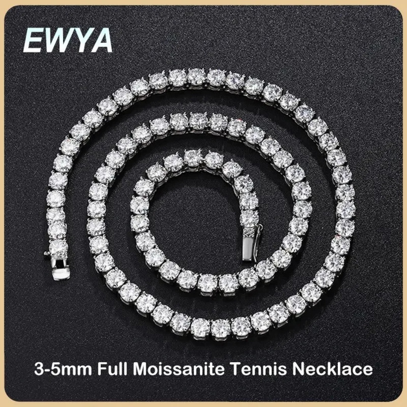 EWYA Real 25345mm Full Tennis Necklace for Women 925 Sterling Silver Diamond Neck Chains Necklaces Fine Jewelry 240515