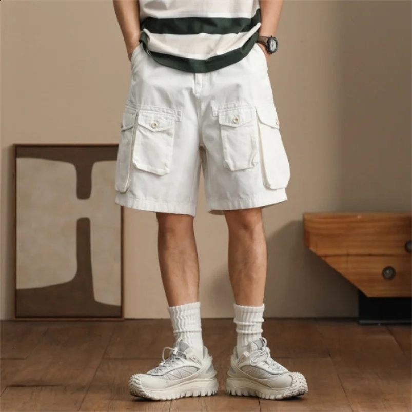 Summer street mens work shorts High-end combed cotton loose fit knee-length pants Multi-pocket model stretch casual pants 250117