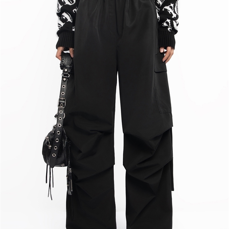 Women's Pants Capris Clacive Fashion Loose Black Cargo Pants Women Elegant Elastic Waist Full Length Pants Casual Straight Trousers Female Clothi