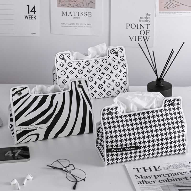 European Style Ins HighEnd Houndstooth Tissue Box Creative Leather Tissue Bag for Dining Table Office Living Room Car Tissue C250924