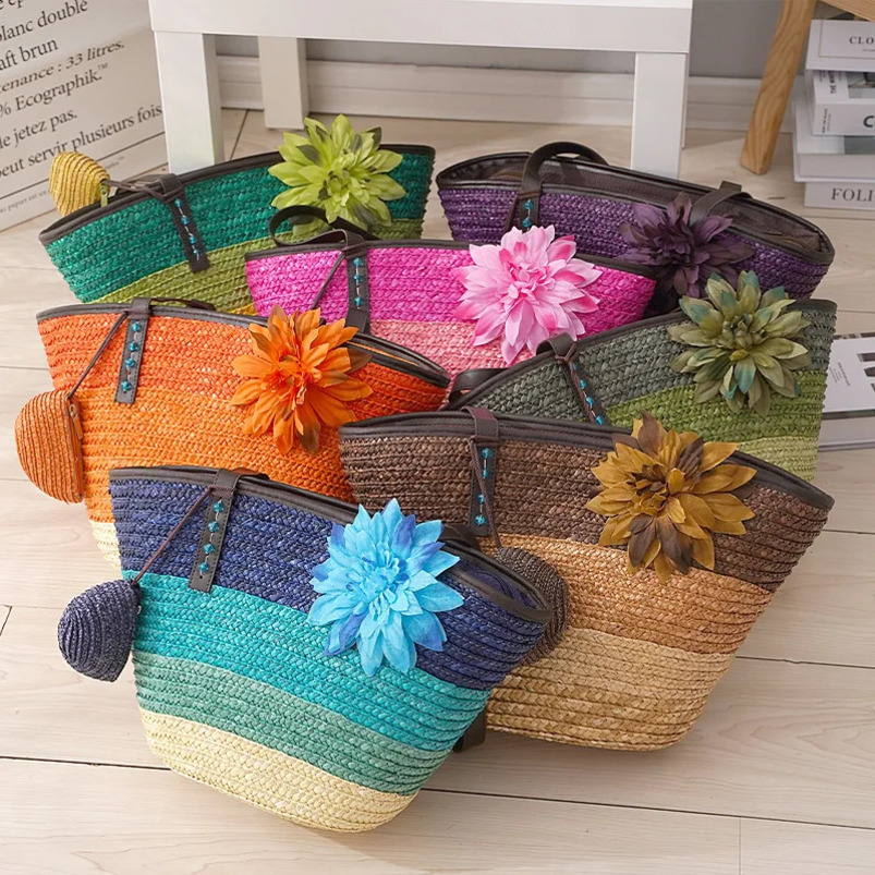 Handmade woven straw bag large capacity womens handbag summer beach travel knitted shopping casual wallet 241014