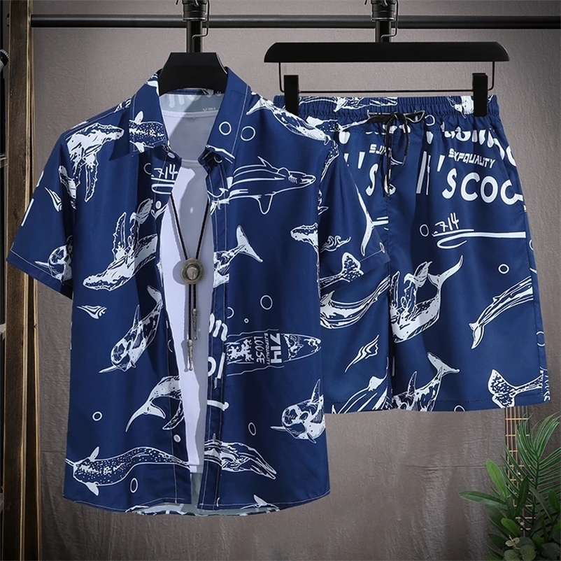 Mens Hawaiian Beach Set Single Breasted Short Sleeve Shirt and Shorts Casual Summer Vacation Travel Outfit 240518