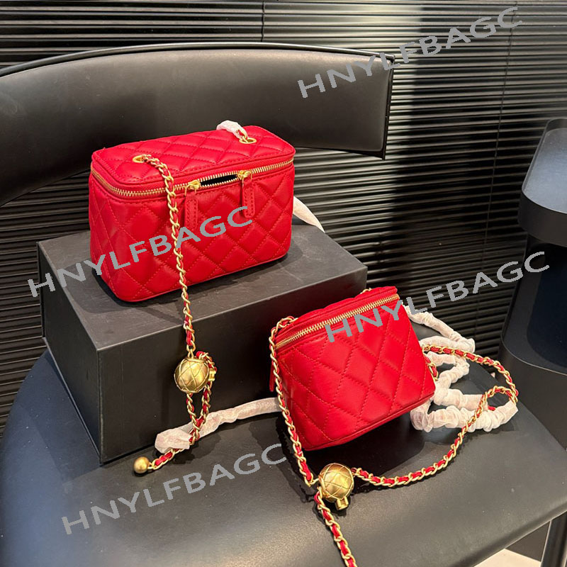 11 Colors Ladies Designer Makeup Bag Vanity Box Lambskin Crush Pearl Gold Metal Ball Hardware Adjustable Chain Cross Body Cosmetic Case Shoulder Purse 11/16cm