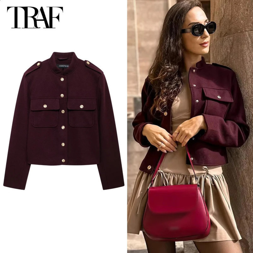TRAF Tweed Cropped Jacket Women Plush Bomber Jackets for Women Long Sleeve Womens Jacket Soft Winter Coat Female Outerwear 241217