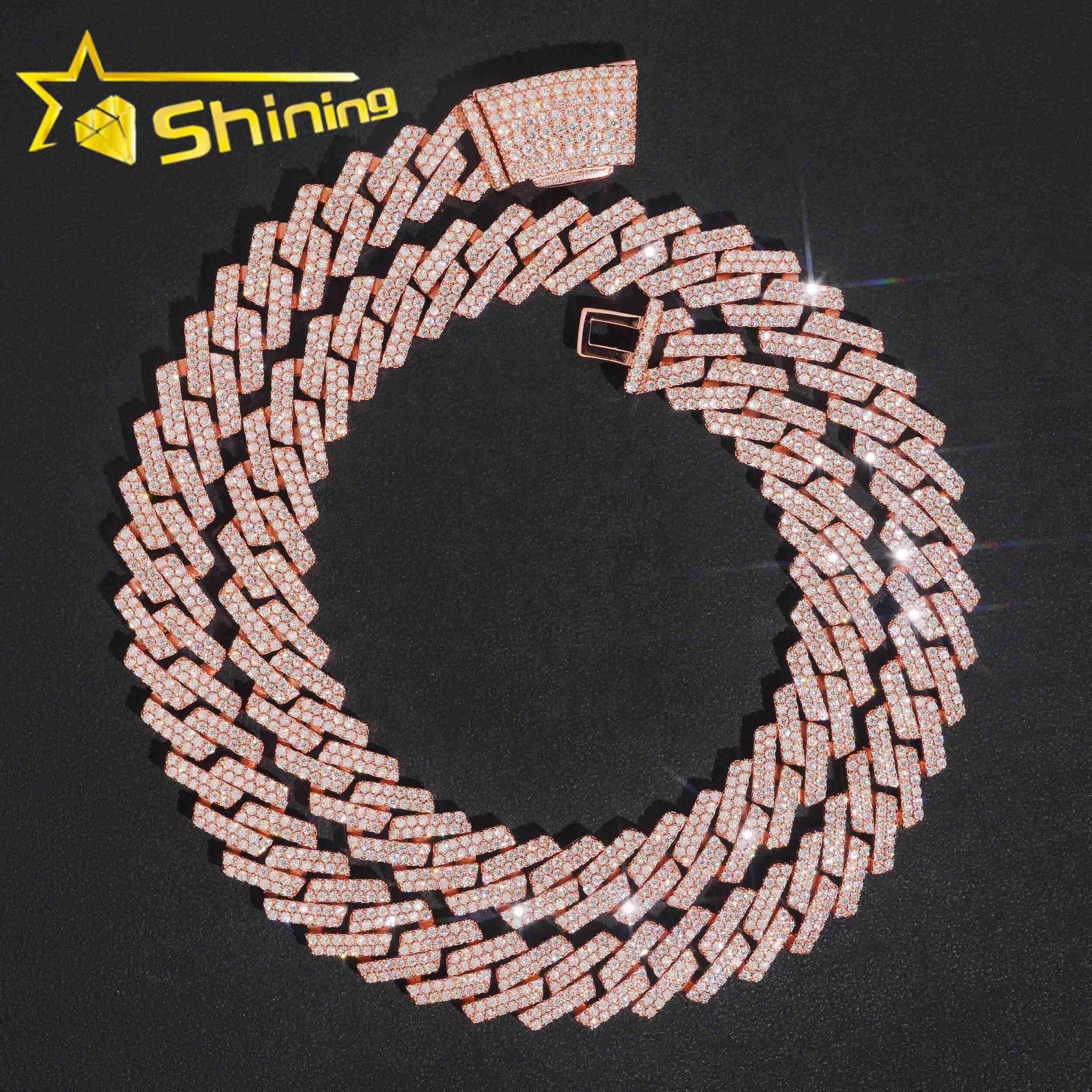 Rose Gold Plated 13MM Cuban Link Necklace VVS Moissanite Diamond Hip Hop Jewelry Necklace
