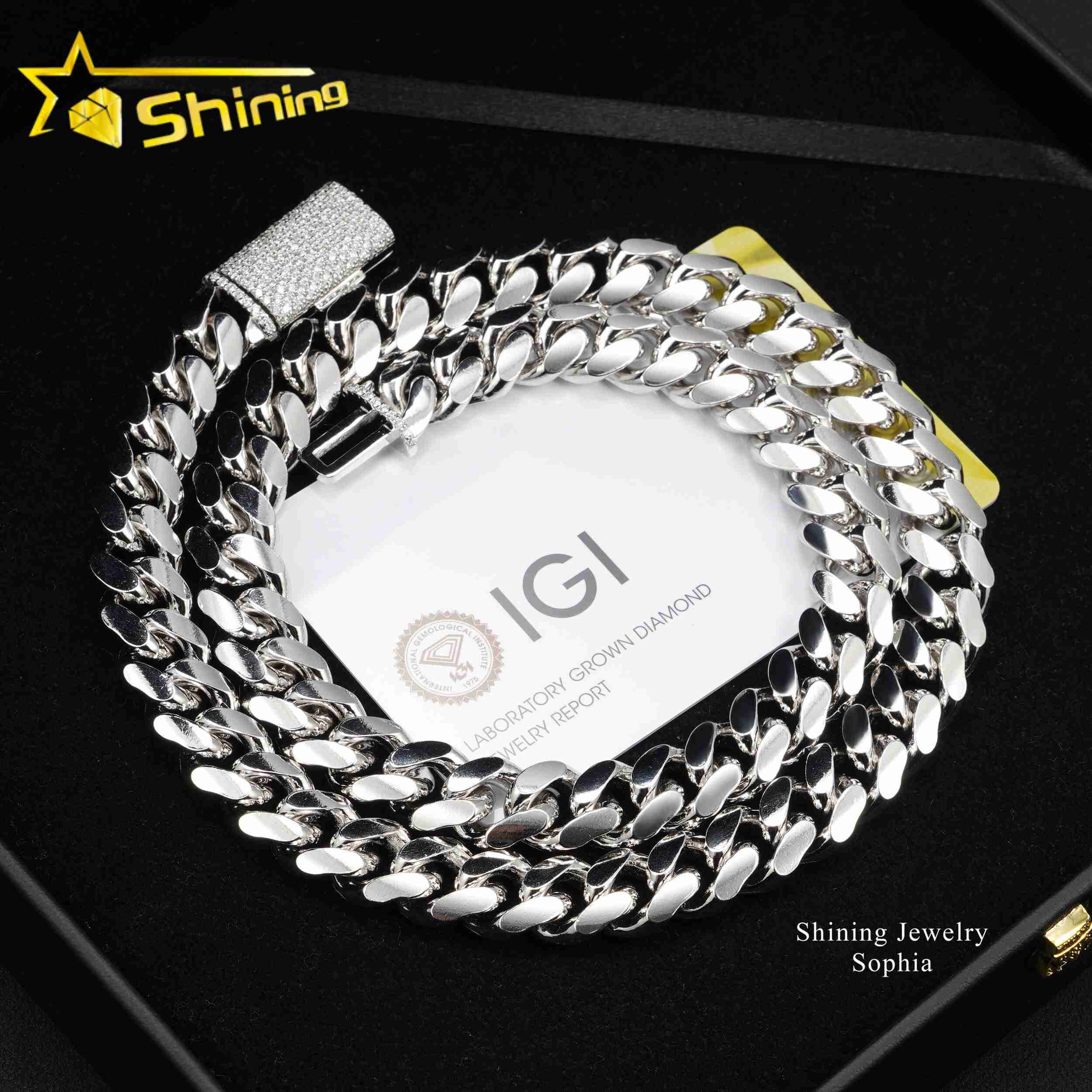 IGI Certified Customized Trend Iced Out Clasp Lab Grown Diamond Necklace Hip Hop Sterling Silver 12MM Miami Cuban Link Chain